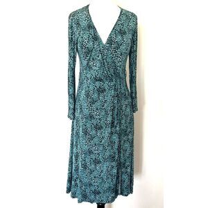 Max Mara Italy Green Animal Print Faux Wrap Midi Dress Office Sz 42 (No belt)